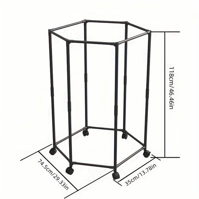 360 Rotating Freestanding Clothing Rack, Hexagonal Carbon Steel Organizer with Wheels