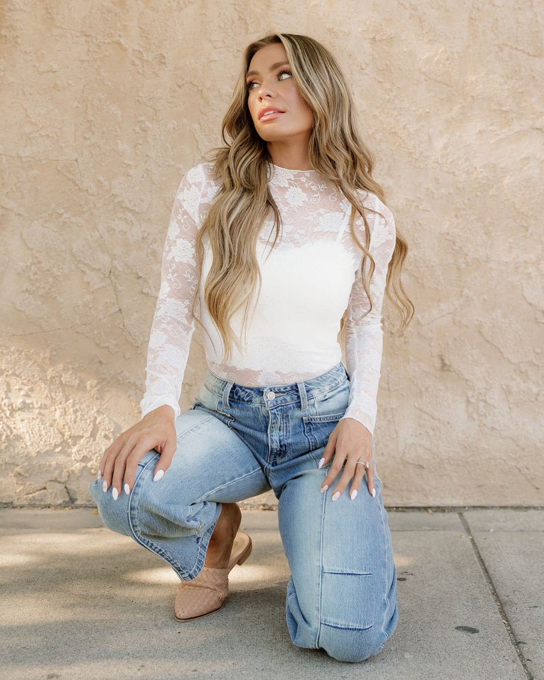 Sheer Floral Lace Top - White
