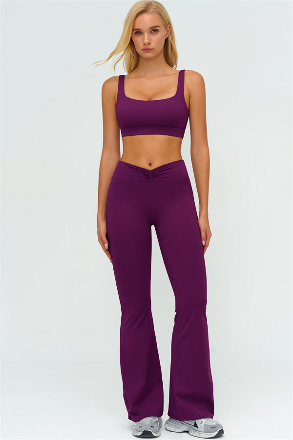 The Lushness V-Back Sports Bra Flared Leggings 2-Piece Set