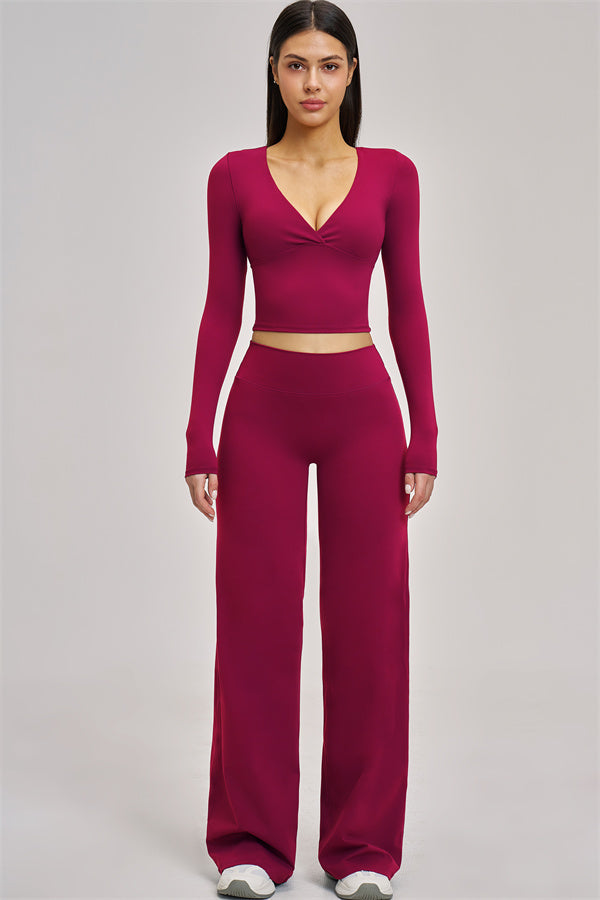 The Swoon Long Sleeve Crop top Flared Leggings 2-Piece Set