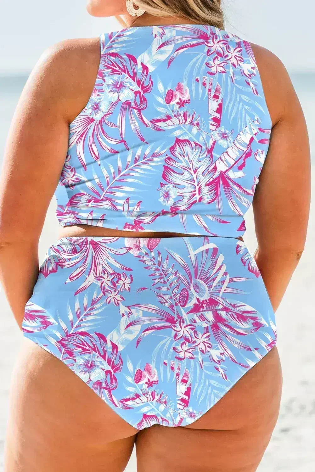 Rose Plus Size Floral Print Twisted High Waist Bikini Set