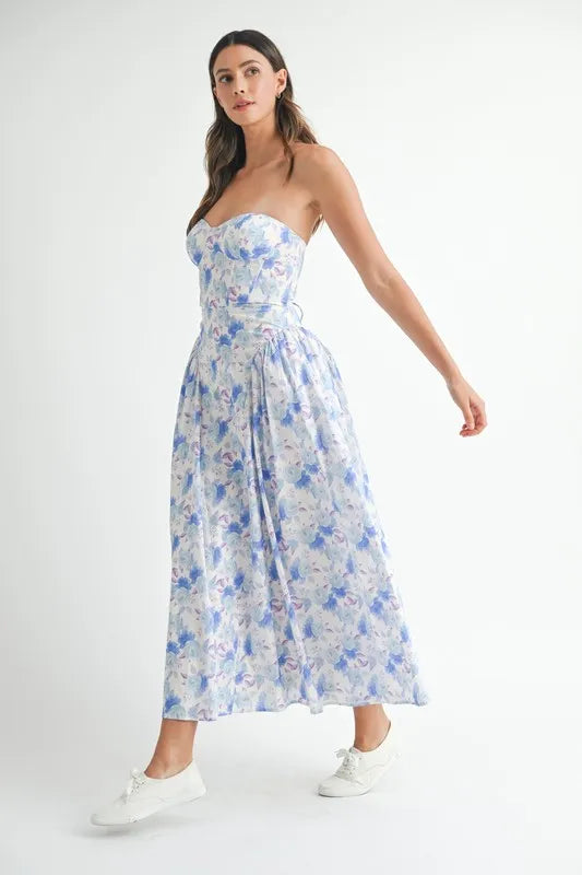 Sweetheart Neckline Floral Printed Midi Dress – Floral Midi Dress, Sweetheart Neckline Dress, Romantic Midi Dress, Feminine Floral Dress, Elegant Midi Dress