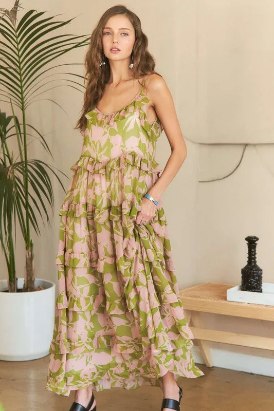 Ruffled Tiered Scoop Neck Cami Summer Dress – Flirty Ruffled Cami Dress with Scoop Neck & Tiered Details