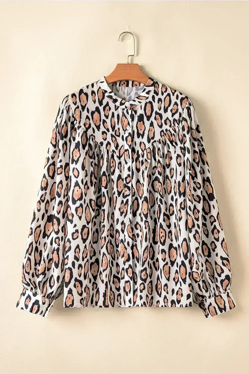 Light Leopard Print Balloon Sleeve Loose Blouse | Femstylo