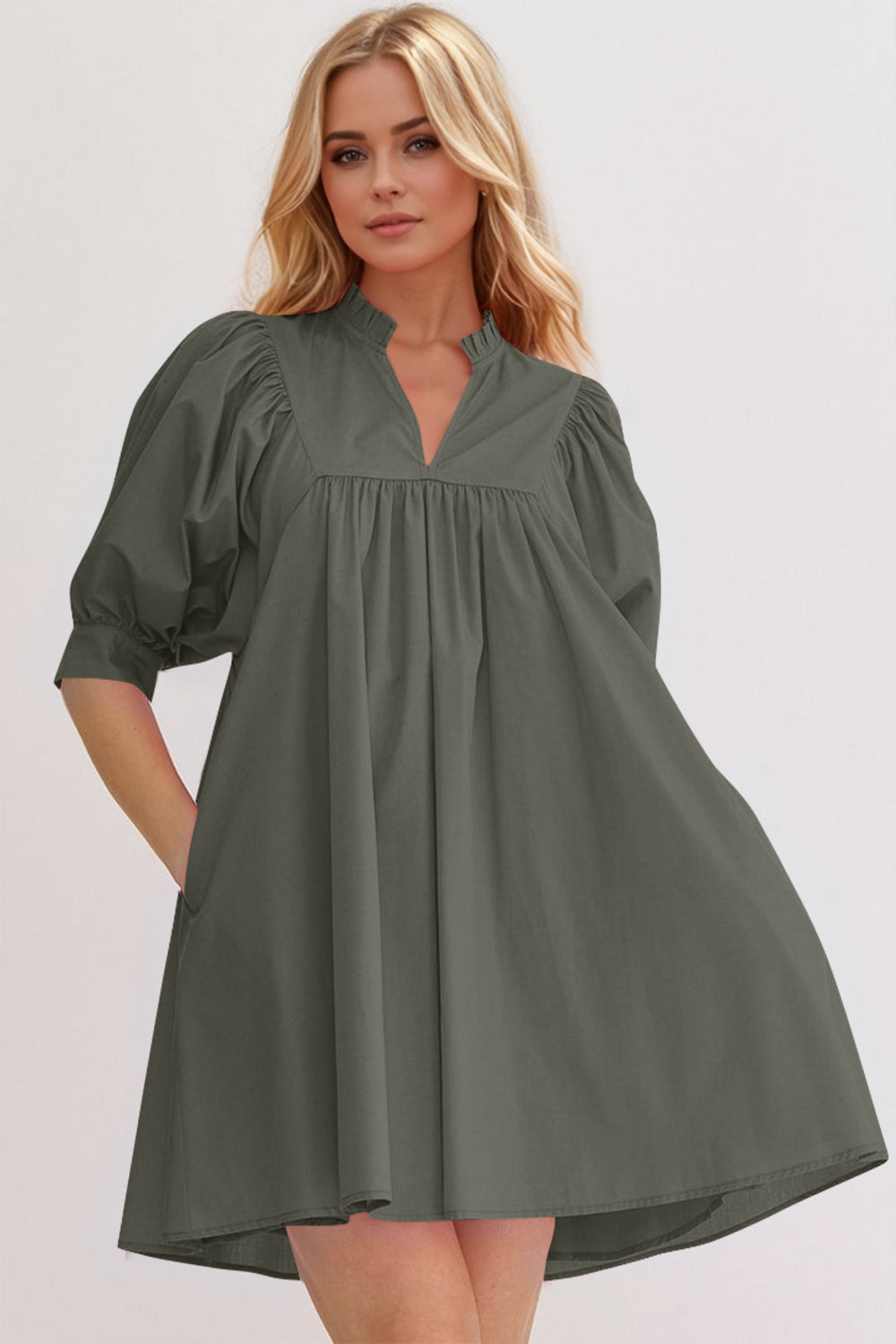 Pink Puff Sleeve Mini Dress Casual and Feminine Dress for Women Simple Classic Summer Dress