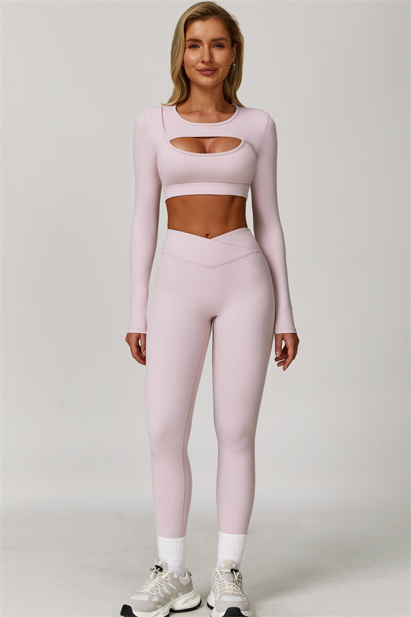 The Lavish Long Sleeve Cut-out Crop Top Leggings 2-Piece Set