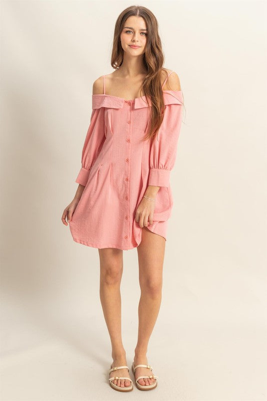 Button Down Spaghetti Strap Mini Dress with Pockets-Elegant, Chic Summer Dress with Feminine Spaghetti Straps, Functional Pockets, and Button Down Front for Effortless Style
