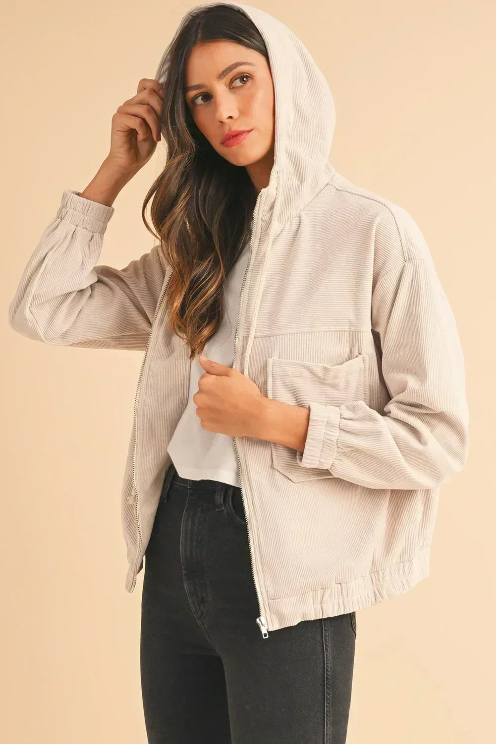 Real Teal Corduroy Zip-Up Hooded Jacket – Femstylo