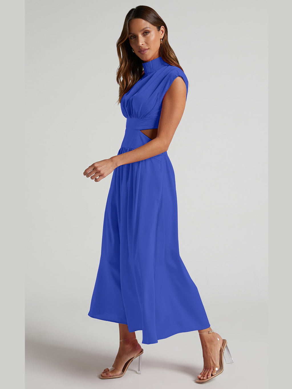 Modern Cutout Mock Neck Sleeveless Ruched Dress Elegant Dress For Women