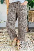 Blue Leopard Print Drawstring Waist Pocketed Wide Leg Jeans