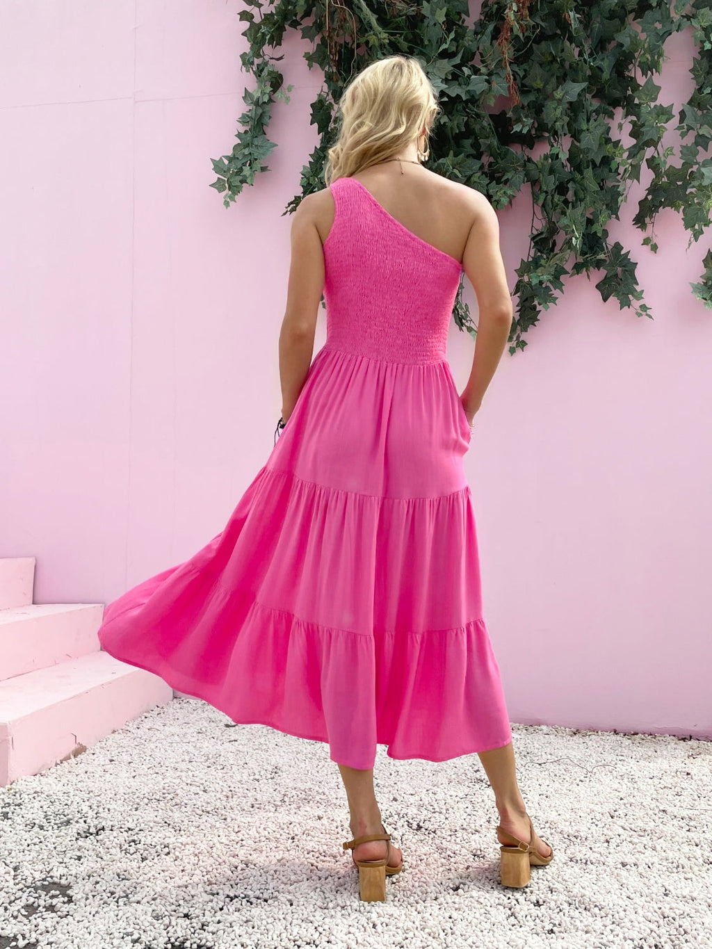 Smocked Single Shoulder Sleeveless Dress Stylish & Comfortable Summer Long Dress Lightweight Dress