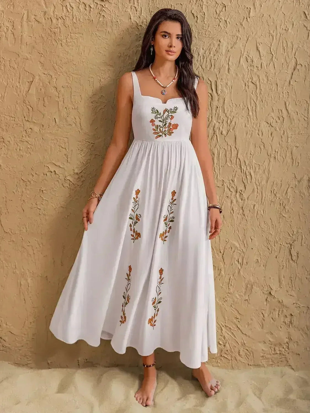Floral Embroidered Sleeveless Maxi Dress