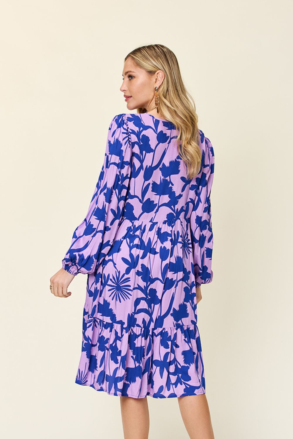 Double Take Full Size Printed Ruffle Hem Dress with Pocket Stylish & Functional Women Dress