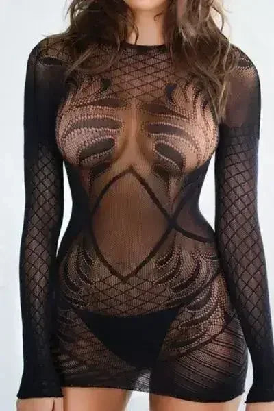 Yelete Fishnet Bodysuit – Diamond Net Long Sleeve Catsuit