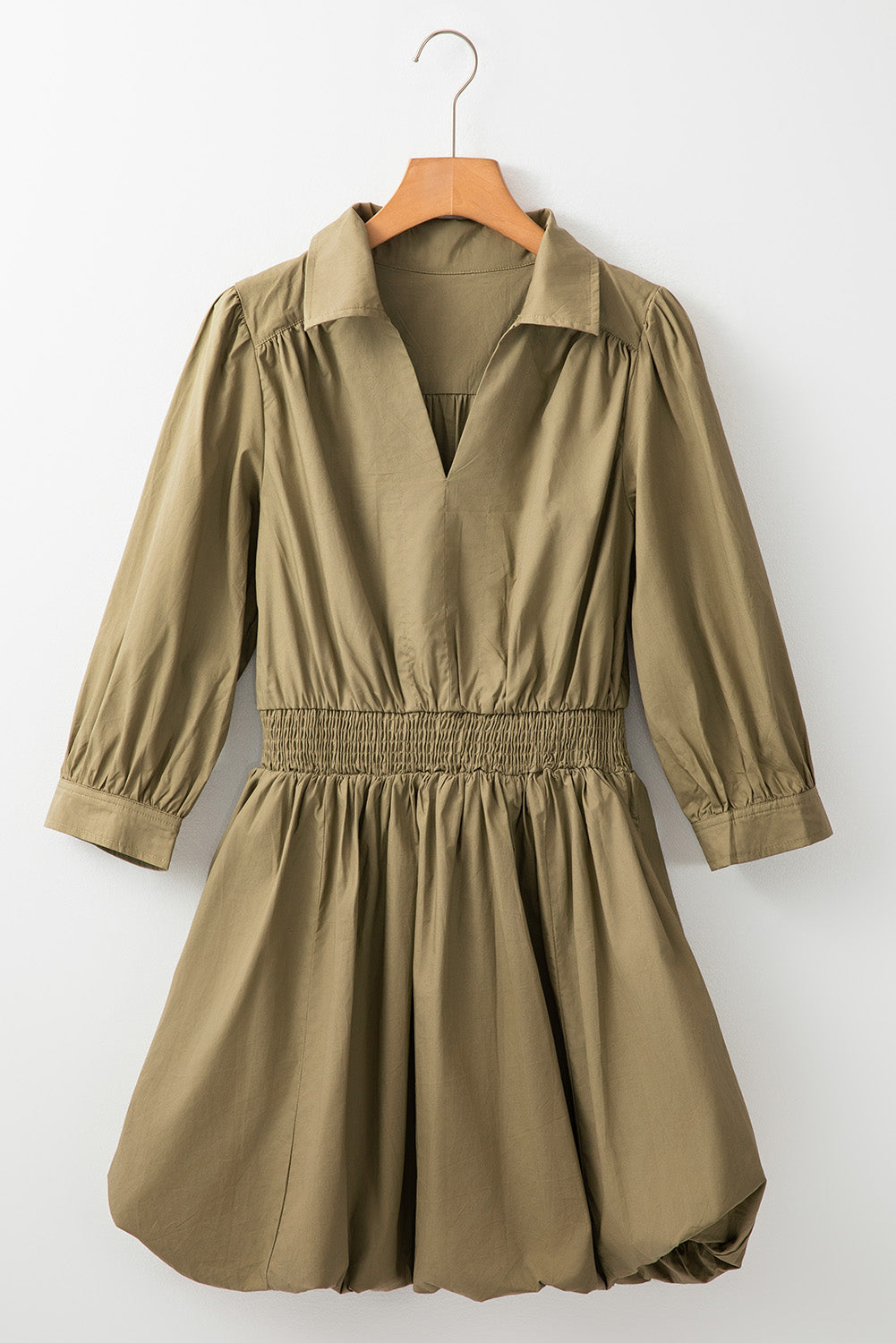 Elegant Green Sleeve Mini Dress Timeless Smocked Design Vintage Dress For Women