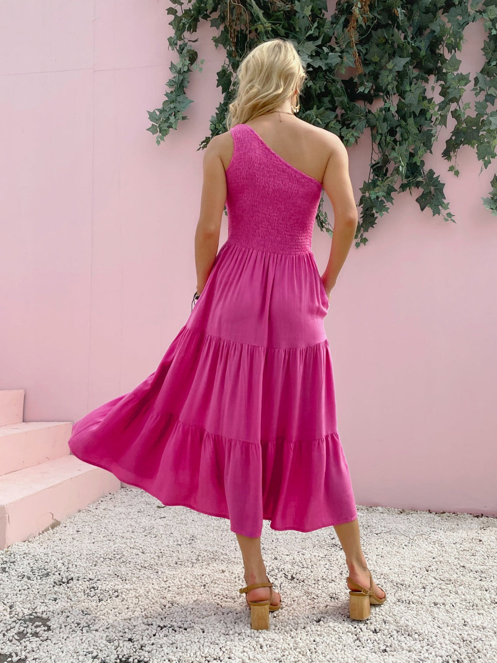 Smocked Single Shoulder Sleeveless Dress Stylish & Comfortable Summer Long Dress Lightweight Dress