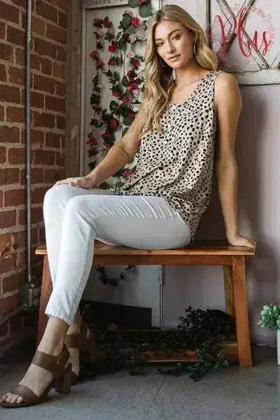 Heimish Full Size Front Button Animal Print Sleeveless Top Plus Size