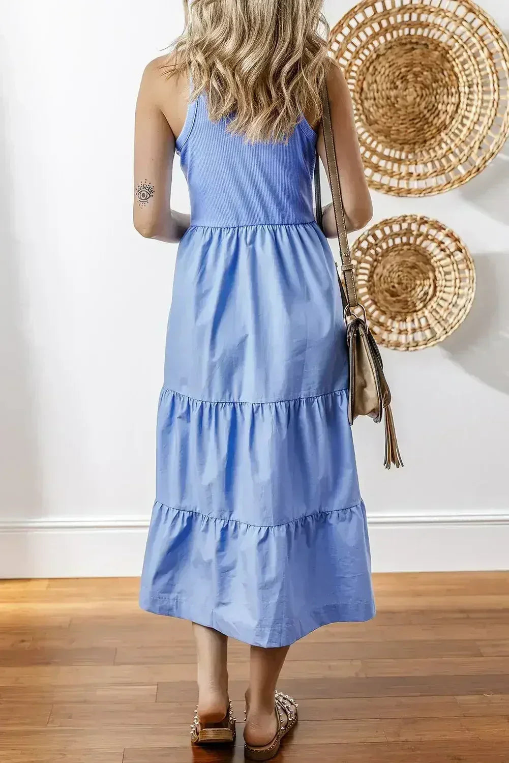 Sepia Rose Ribbed Vest Patchwork Tiered Midi Dress