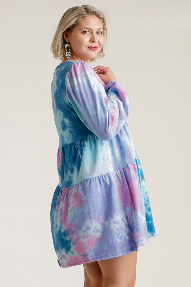 Colorful Full Size Round Neck Long Sleeve Dress Plus Size Boho Chic Beautiful Girls Dress