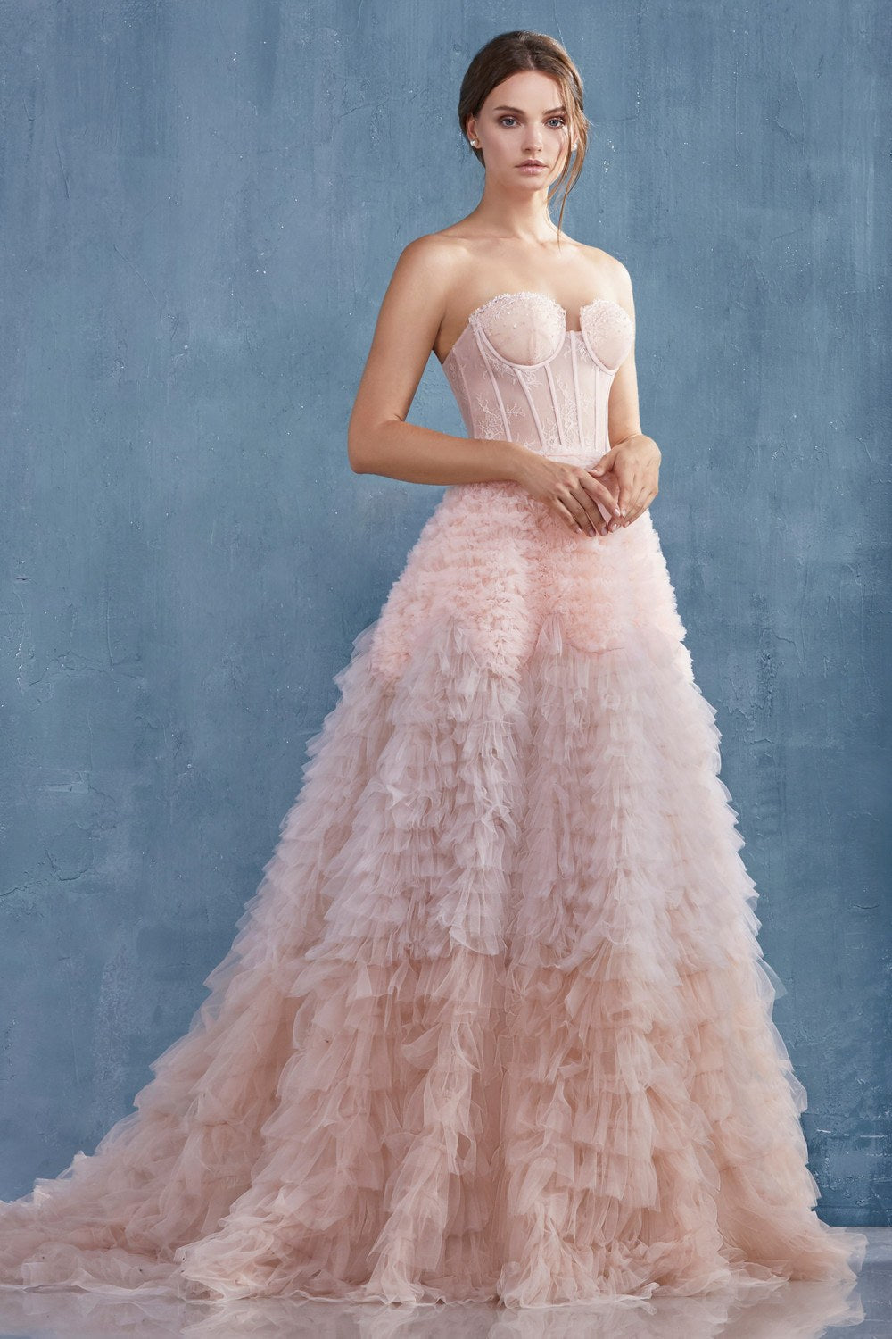 Andrea & Leo A0767 Tiered Long Formal Dress Corset Back Strapless