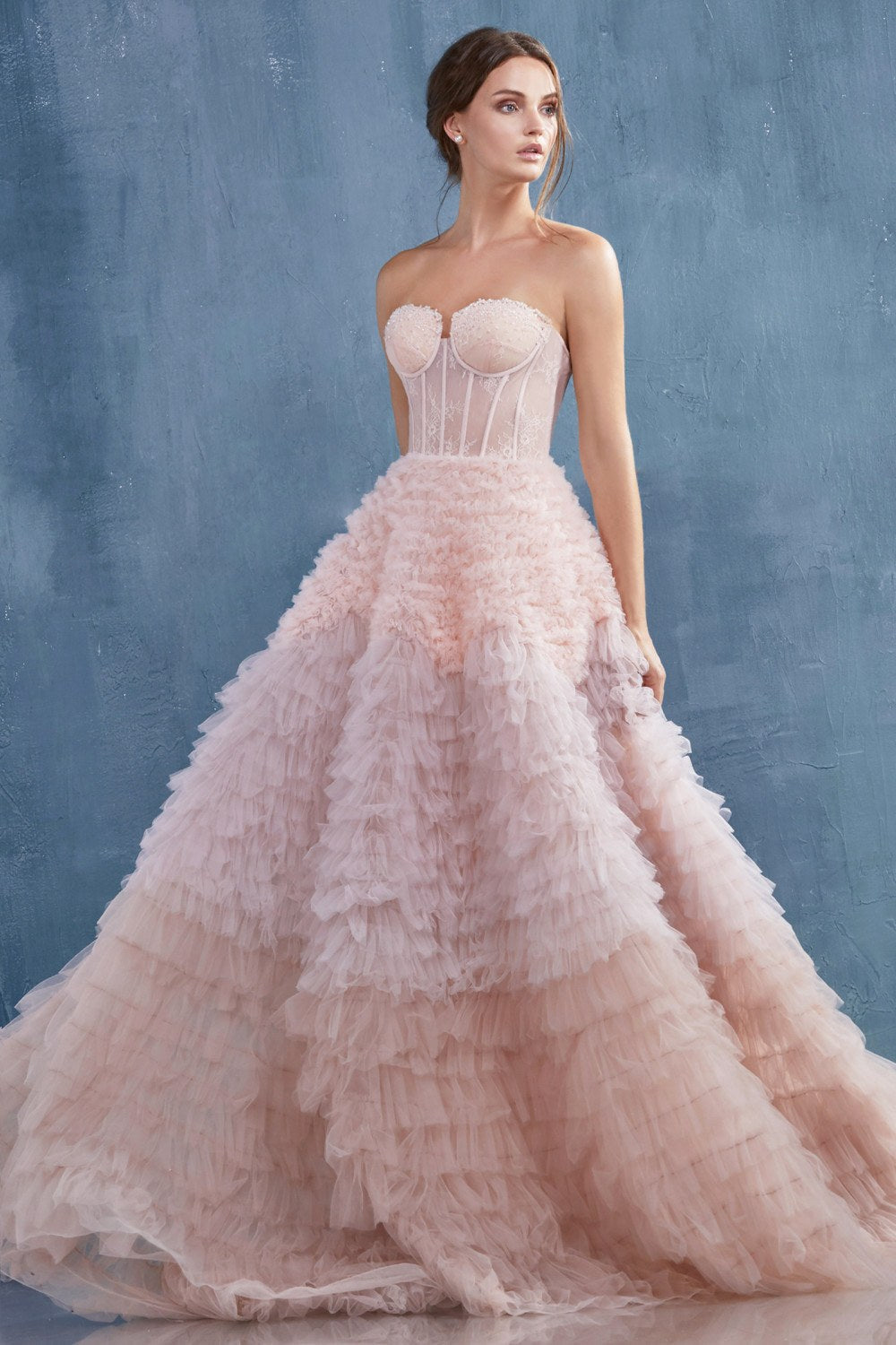 Andrea & Leo A0767 Tiered Long Formal Dress Corset Back Strapless