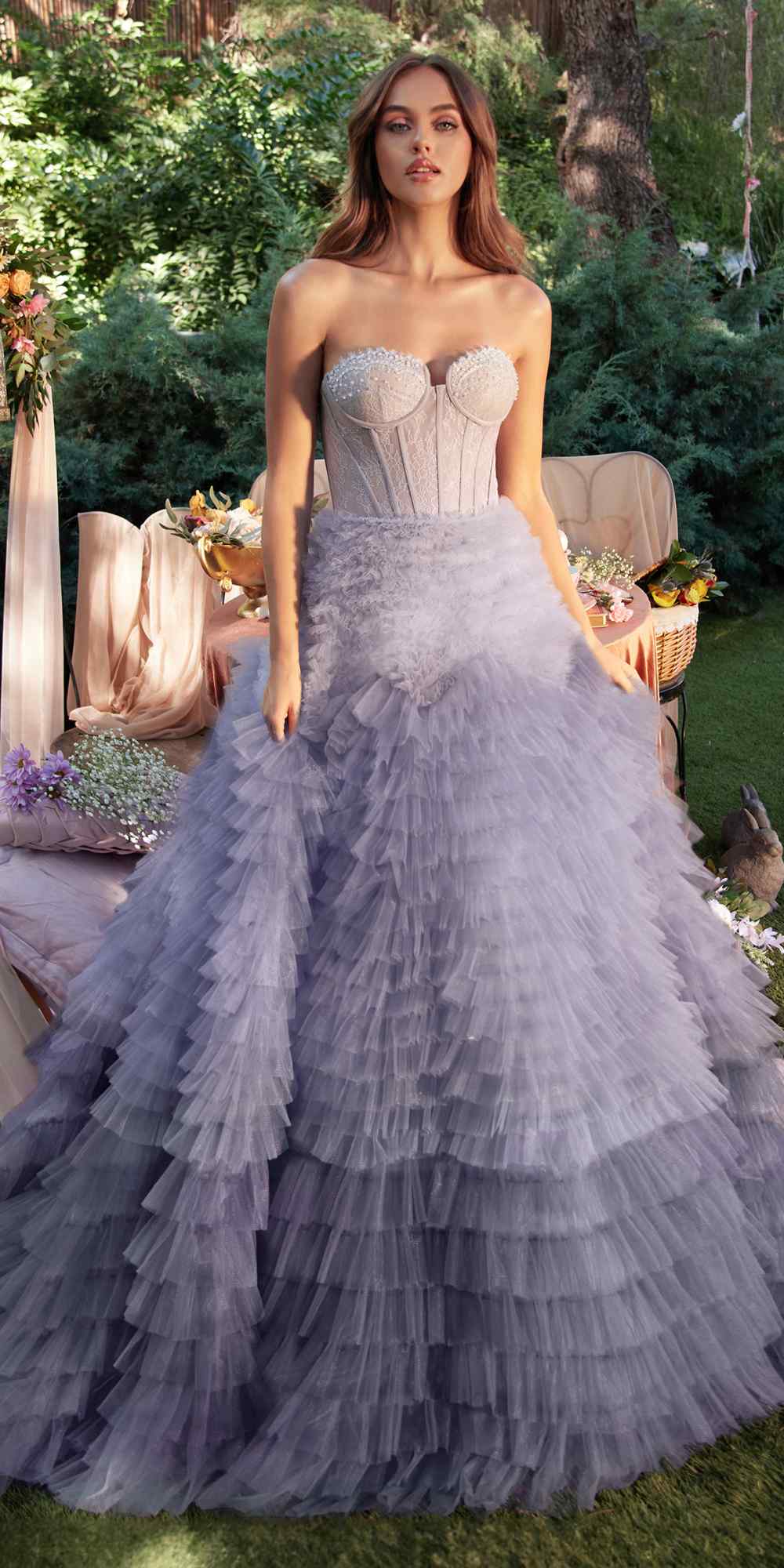 Andrea & Leo A0767 Tiered Long Formal Dress Corset Back Strapless