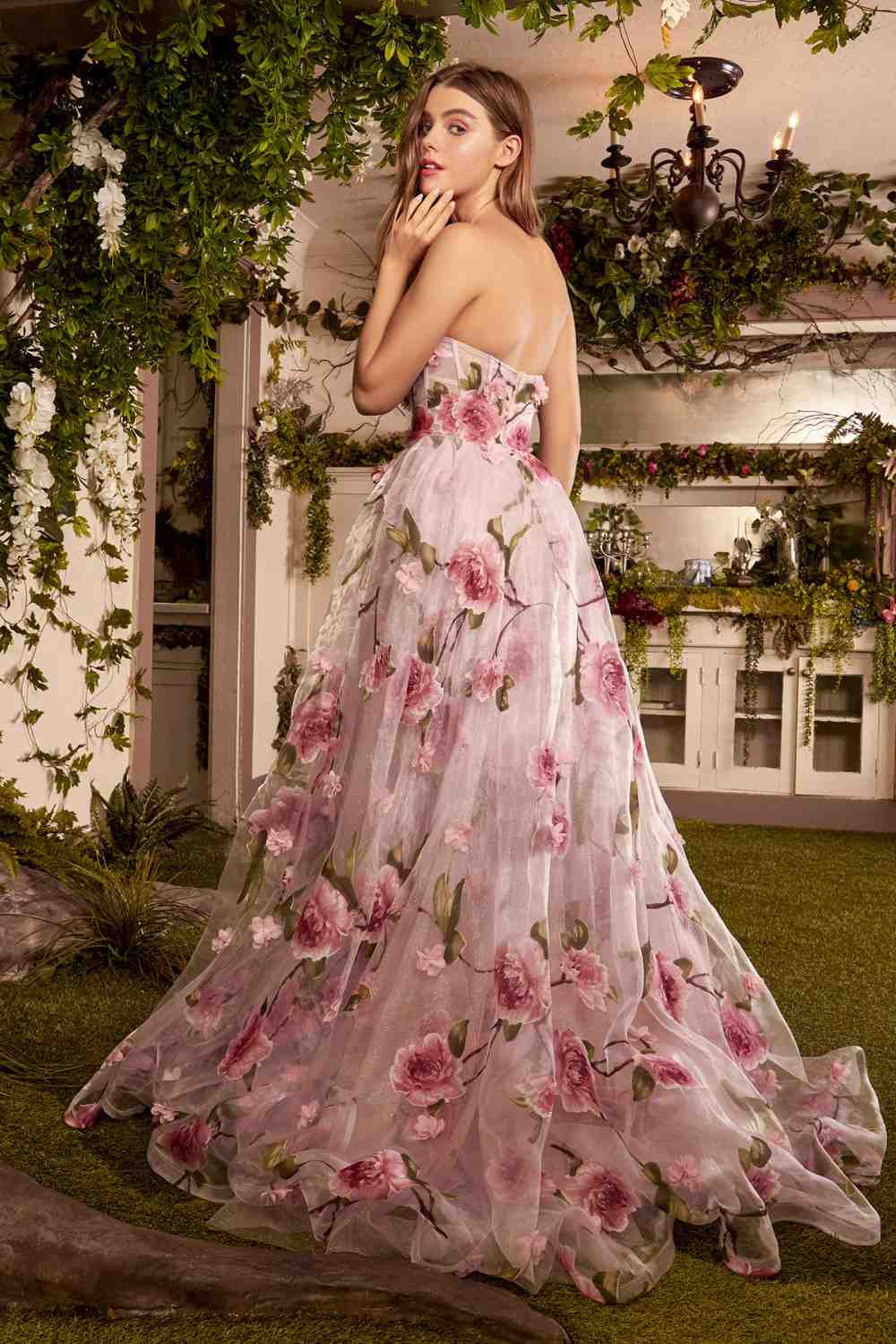 Andrea & Leo A1035 Strapless Organza Ball Gown Floral Print
