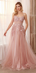 Andrea & Leo A1142 Floor Length Floral Applique A-Line Tulle Gown