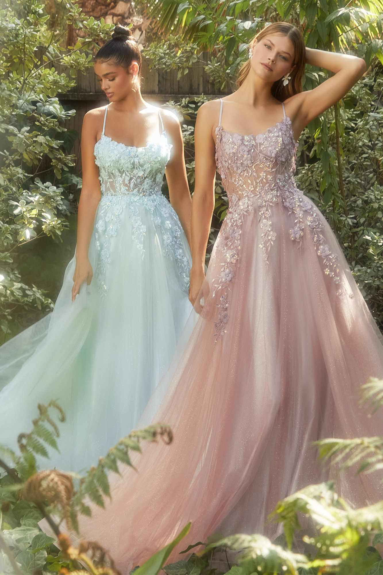 Andrea & Leo A1142 Floor Length Floral Applique A-Line Tulle Gown