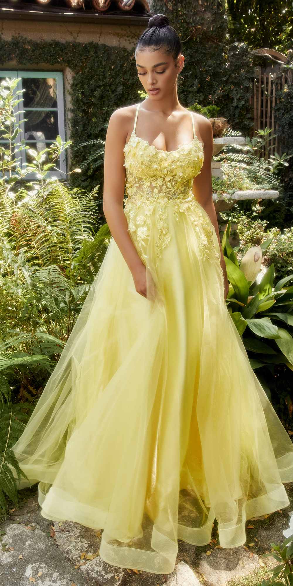 Andrea & Leo A1142 Floor Length Floral Applique A-Line Tulle Gown