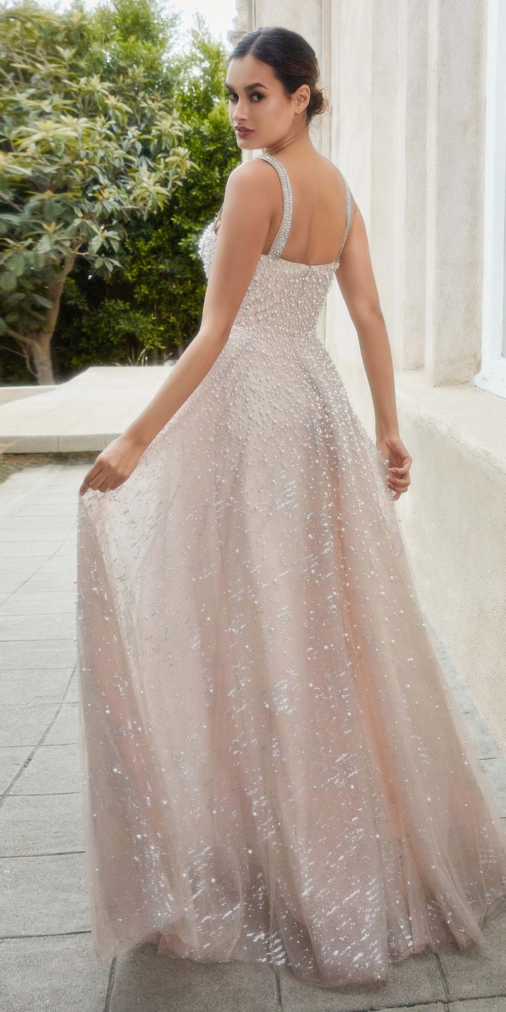 Andrea & Leo A1180 Long Pearleque Ball Gown with Crystal Strap