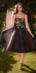 Andrea & Leo A1227 Black Tea Length A-Line Tulle Dress