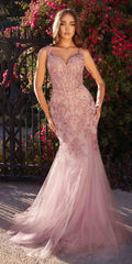 Andrea & Leo A1231 Long Fitted Lace and Tulle Mermaid Gown
