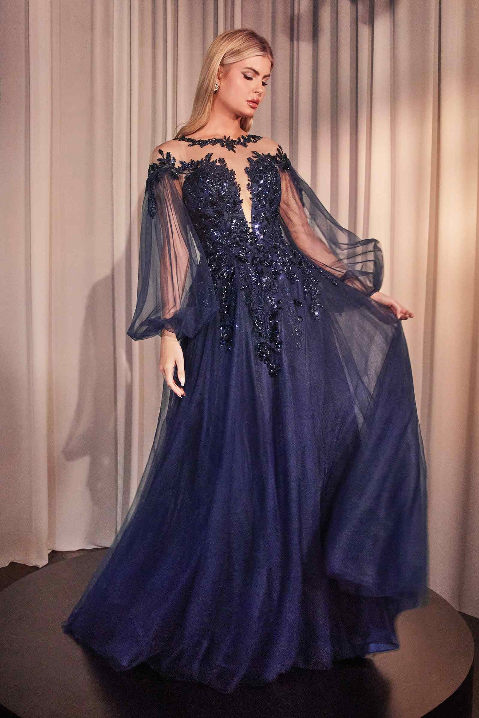 Andrea & Leo A1263 Long Sleeve A-Line Tulle & Lace Gown