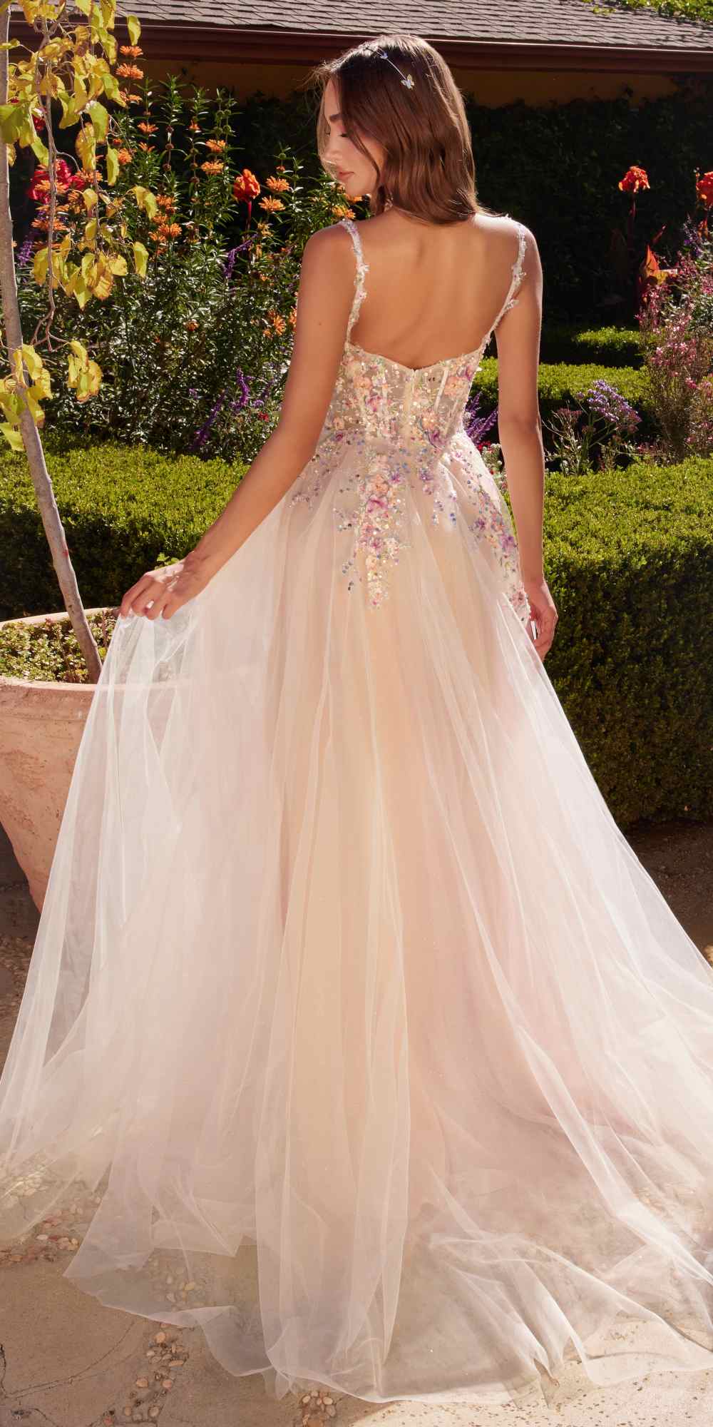 Andrea & Leo A1288 Long A-Line Dress Multicolored Floral Embellishments