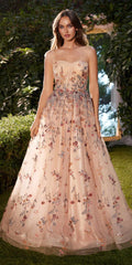 Andrea & Leo A1289 Long One Shoulder Floral Embroidered A-Line Gown
