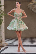 Andrea & Leo A1347 Short Sequin Floral Print A-Line Dress