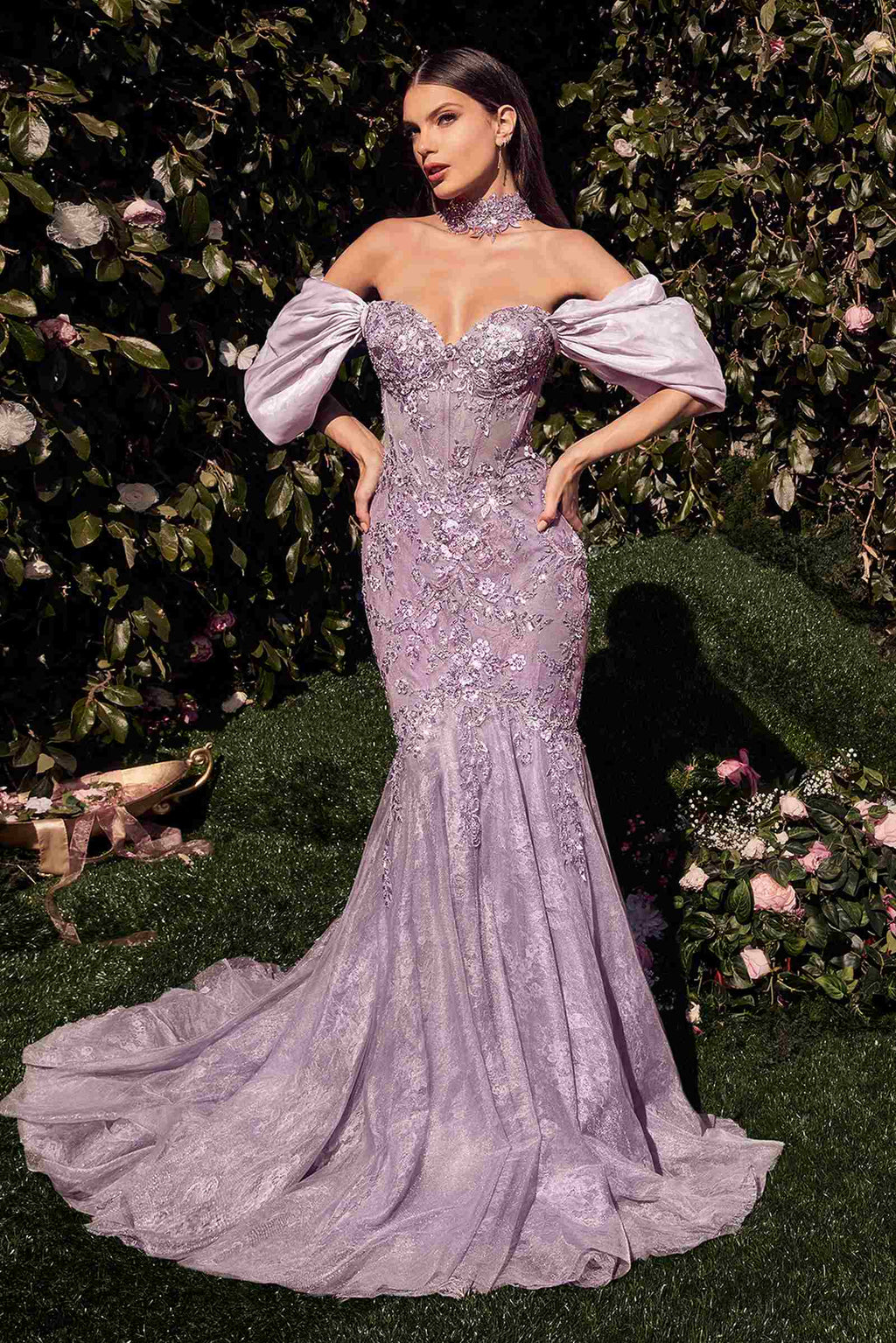 Andrea & Leo A1354 Strapless Lace Mermaid Gown & Removable Accessory