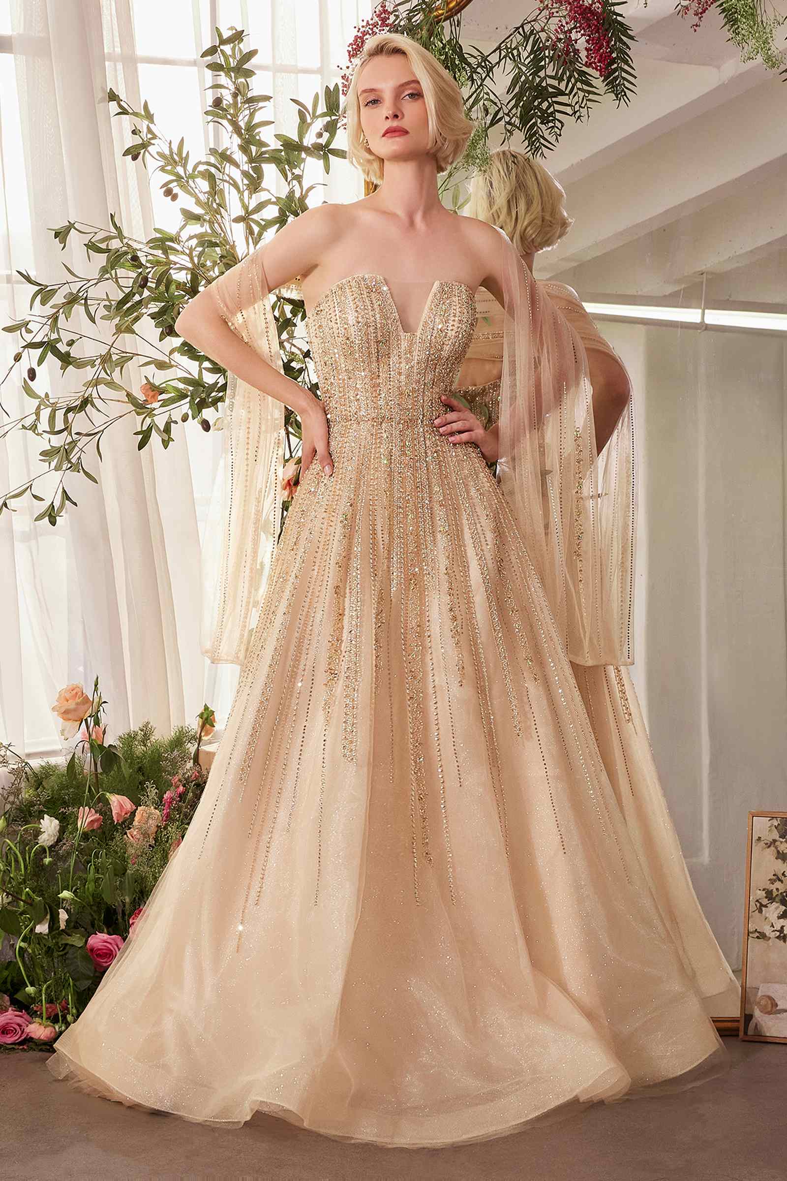 Andrea & Leo A1369 Dress Strapless A-Line Ombre Beaded Gown