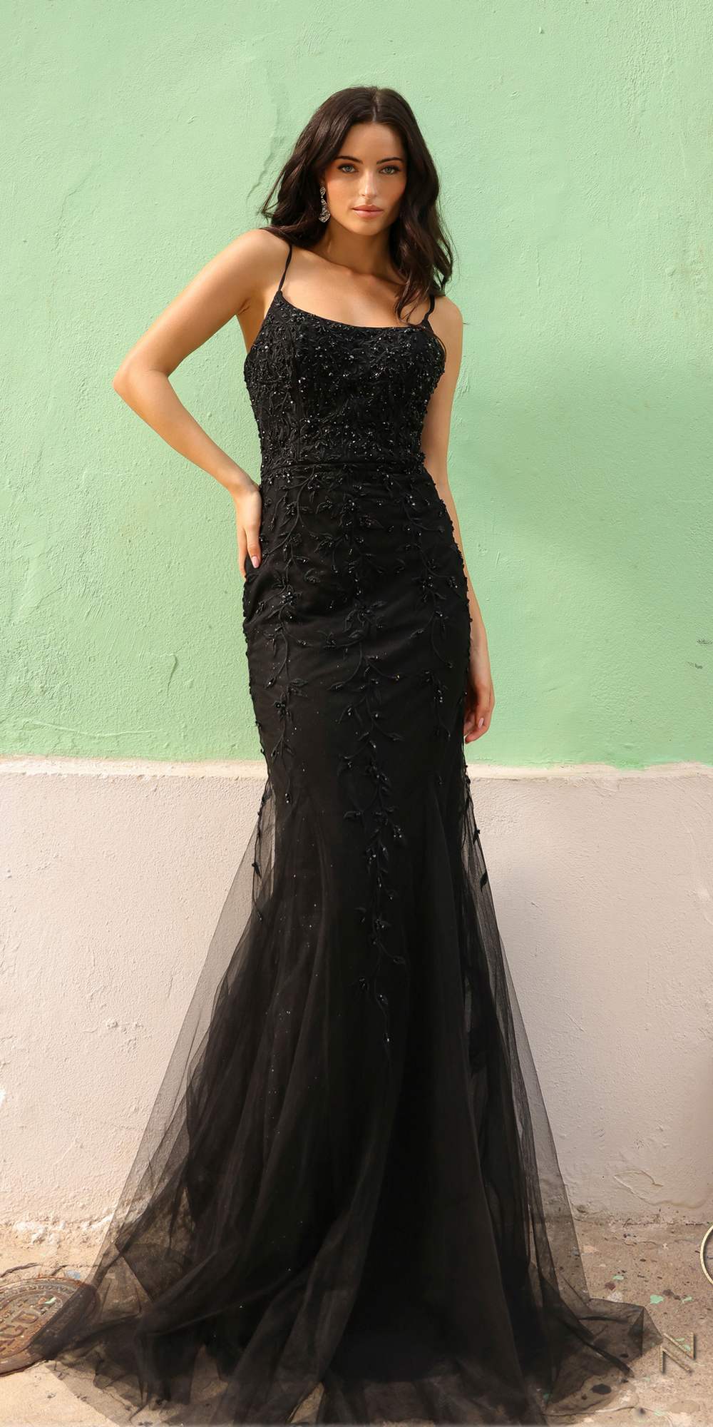 Nox Anabel A1376 Long Fitted Mermaid Gown Open Lace Up Back