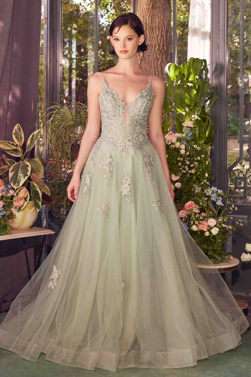 Andrea & Leo A1417 Dress Lace Appliqued A-Line Layered Tulle Gown