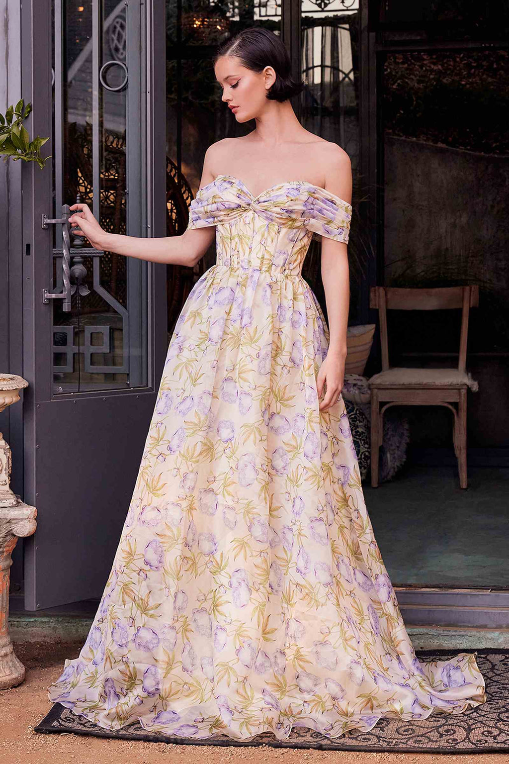 Andrea & Leo A1466 Dress Floral Printed Off The Shoulder A-Line Gown