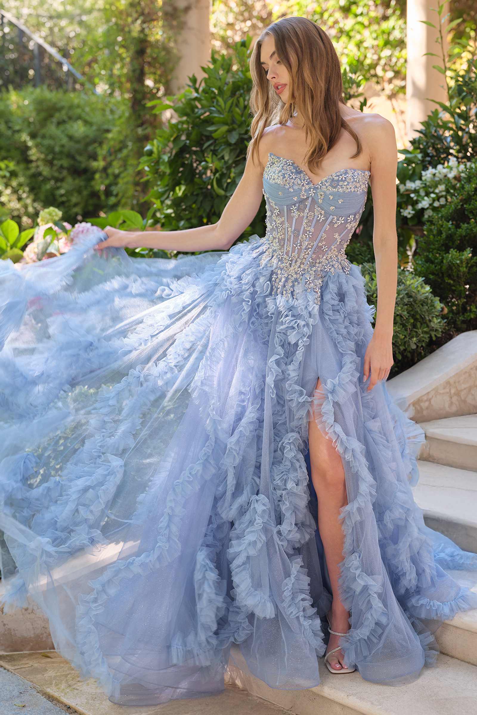 Andrea & Leo A1483 A-Line Gown Sheer Boned Bodice Strapless Fairytale