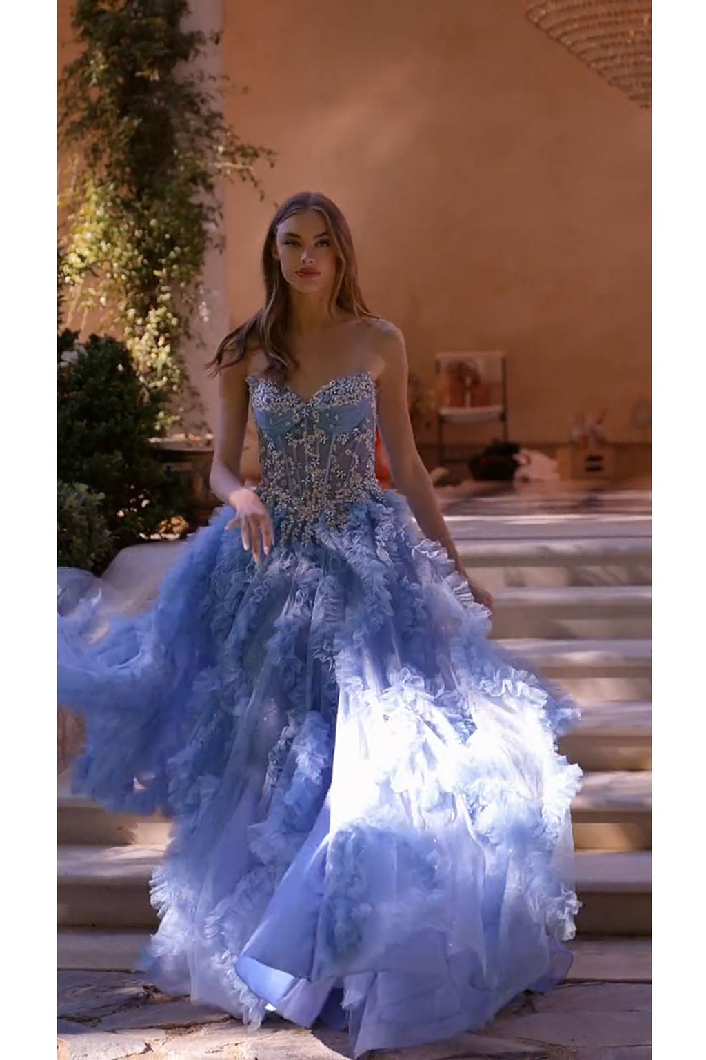 Andrea & Leo A1483 A-Line Gown Sheer Boned Bodice Strapless Fairytale