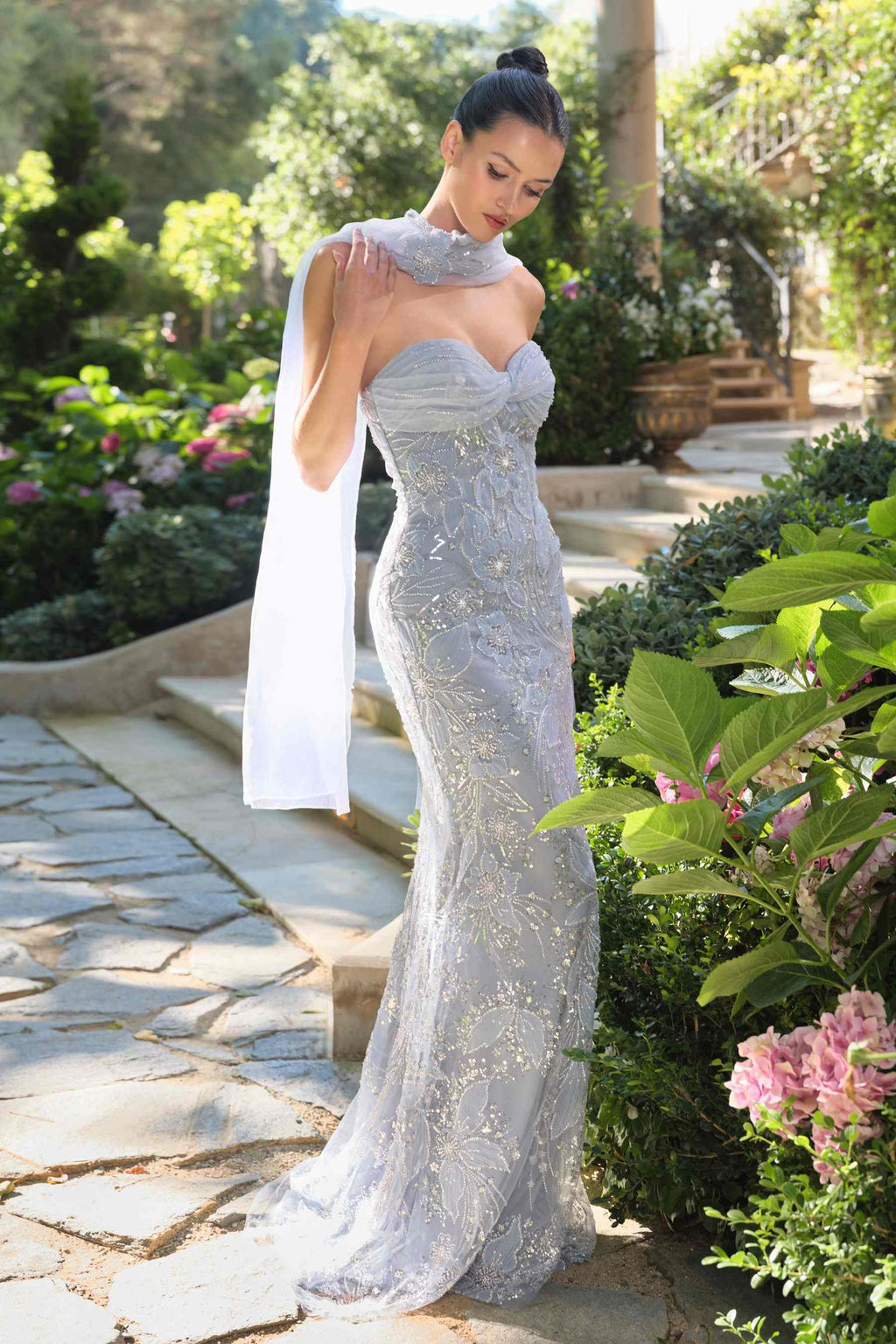 Andrea & Leo A1484 Fitted Gown Strapless Sweetheart Embroidered Floral Motif