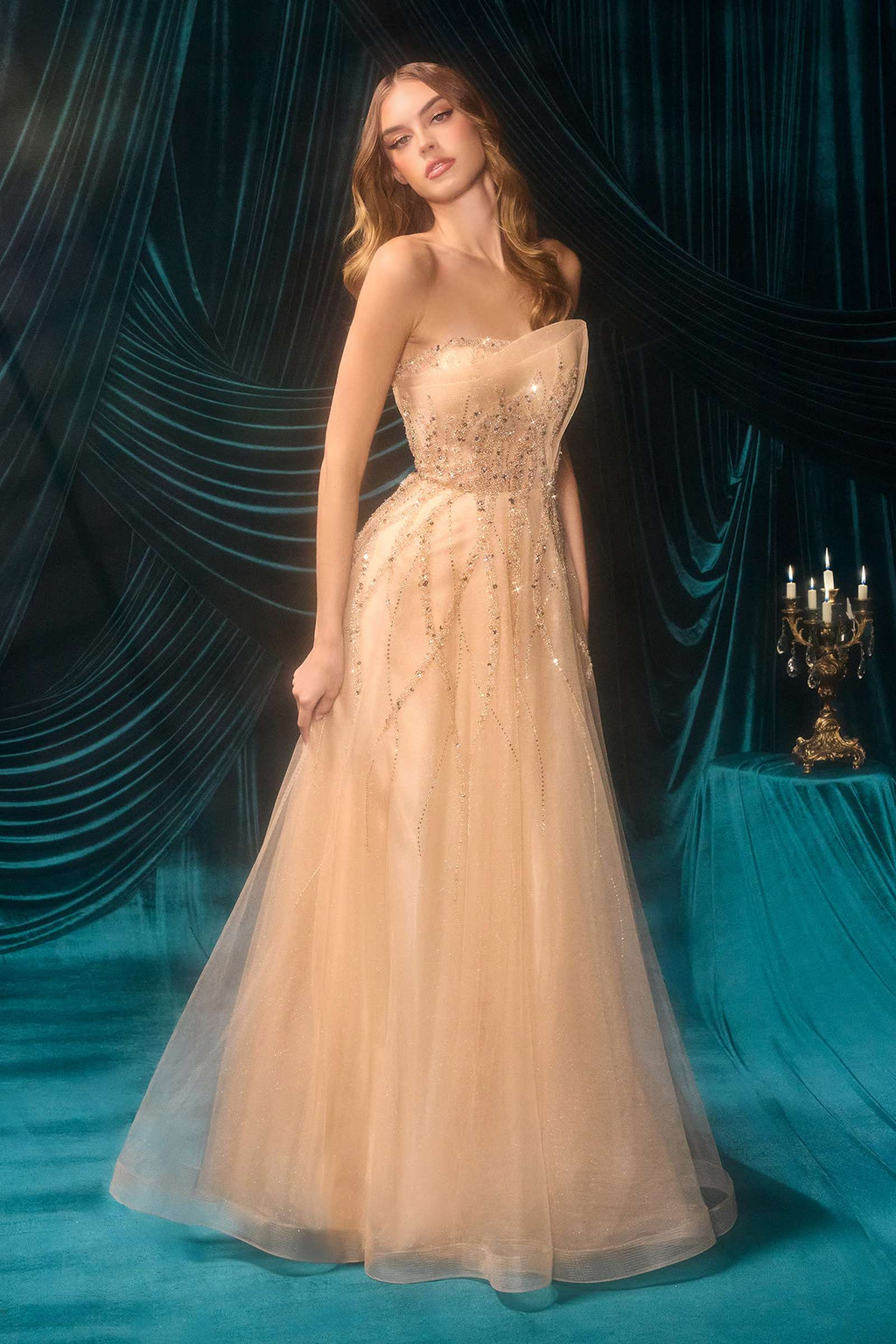 Andrea & Leo A1491 Boned Asymmetrical Sequin Bodice A-Line Formal Dress