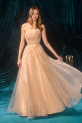 Andrea & Leo A1491 Boned Asymmetrical Sequin Bodice A-Line Formal Dress