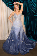 Andrea & Leo A1508 Fitted Layered Overskirt Ombre Pattern Formal Gown