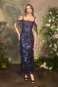 Andrea & Leo A1511 Fitted Column Dress Cold Shoulder Straps Sequin Motifs