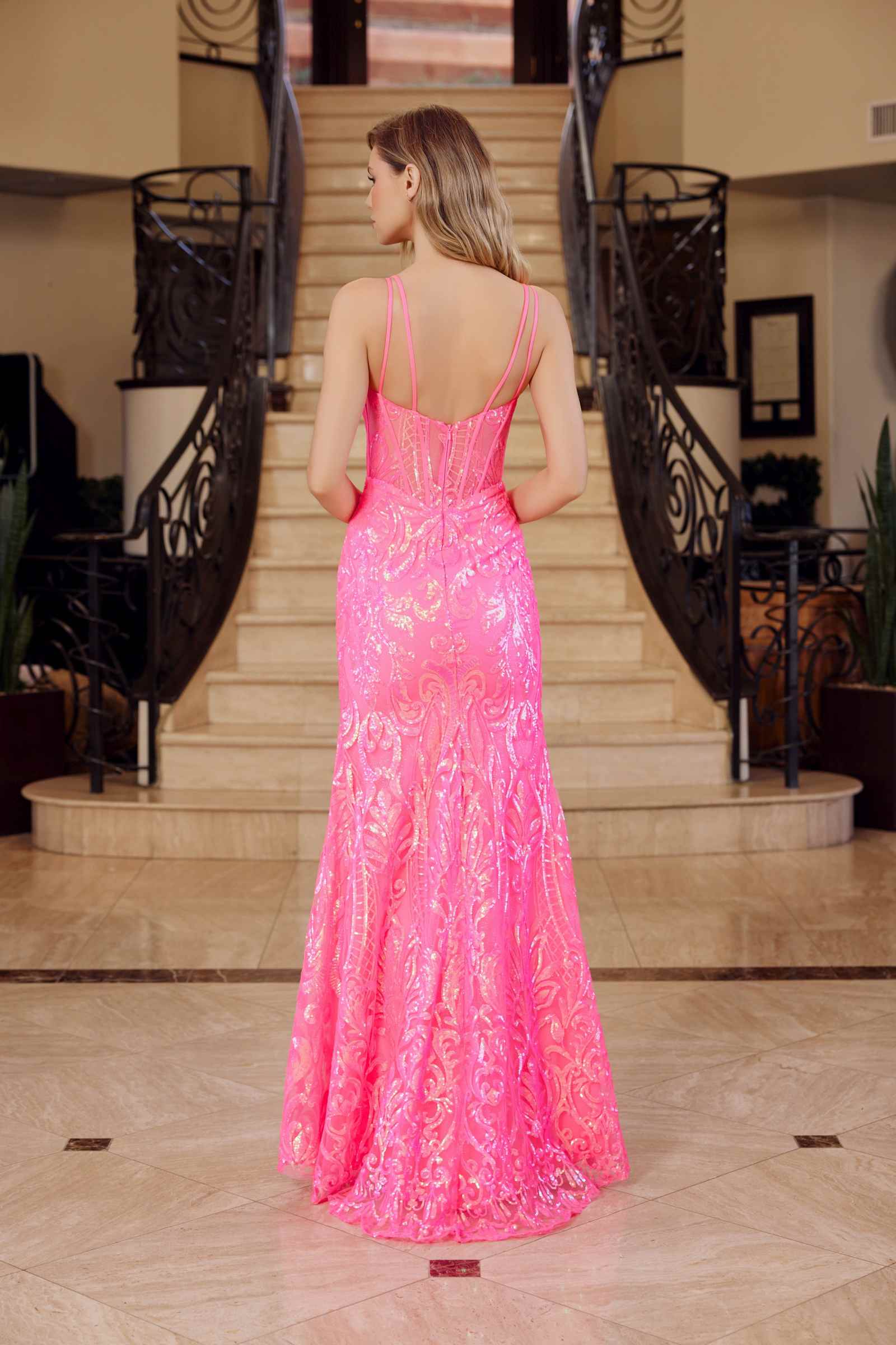 Nox Anabel A1583 Sleeveless V-Neck Fully Sequined Gown with Slit